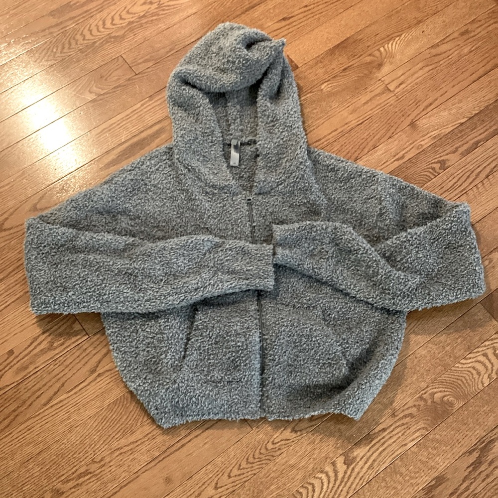 Skims cozy knit zip up hoodie in smoke